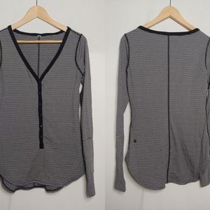 Lululemon Awesoma Henley Hyper Stripe Black Heathered Slate Gray Est. 6